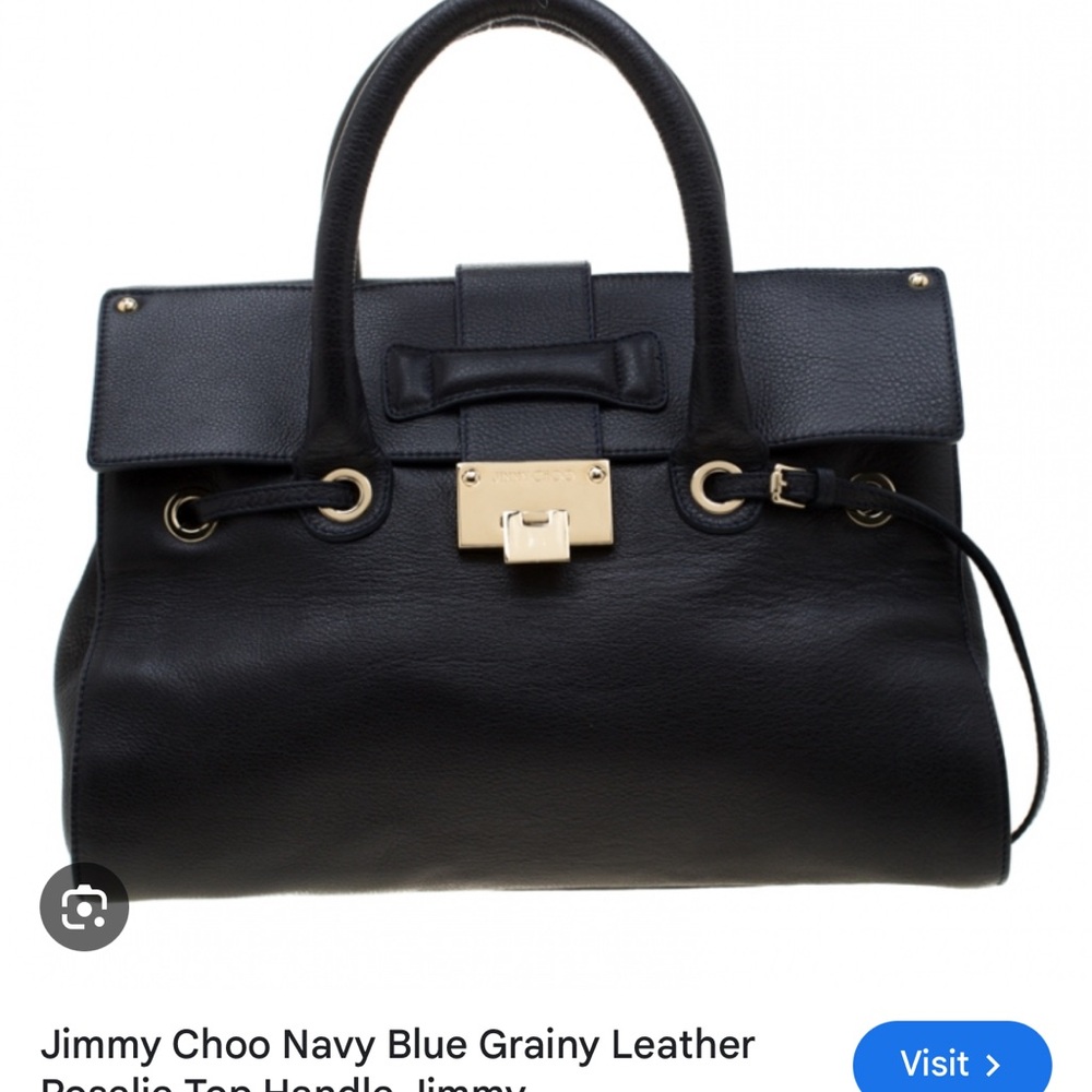 Jimmy Choo Navy Rosalie Leather Satchel with Gold Accents